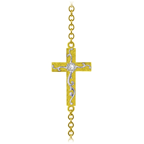 Galaxy Gold Products Jewelry - 14K SOLID GOLD CROSS BRACELET WITH NATURAL DIAMOND